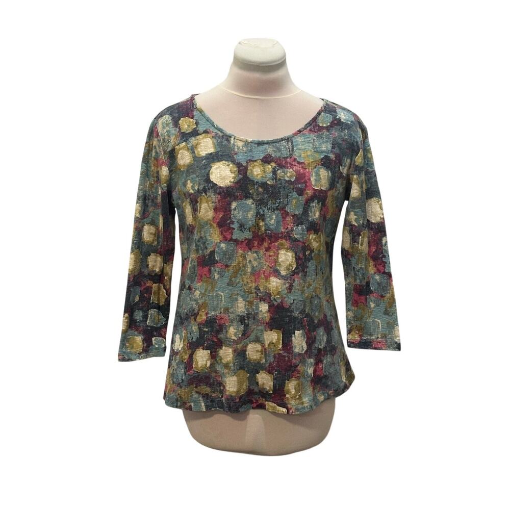 HABITAT Clothes To Live In Artsy Watercolor 3/4 Sleeve Top XS Cotton Art to Wear